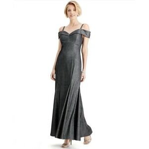 R & M Richards Cold-Shoulder Metallic Mermaid‎ Gown Dark Silver Size 10